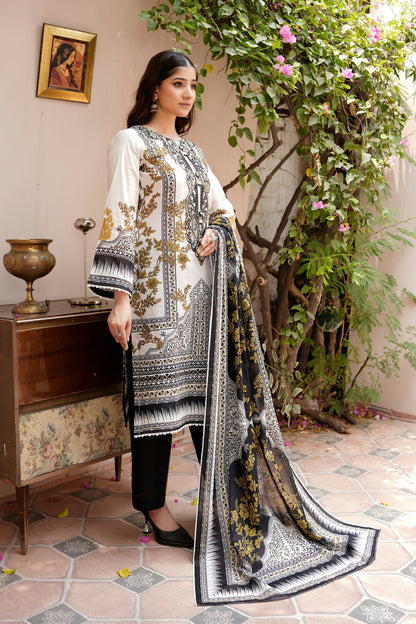 3 Piece Embroidered Lawn Suit-Stitched