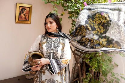 3 Piece Embroidered Lawn Suit-Stitched