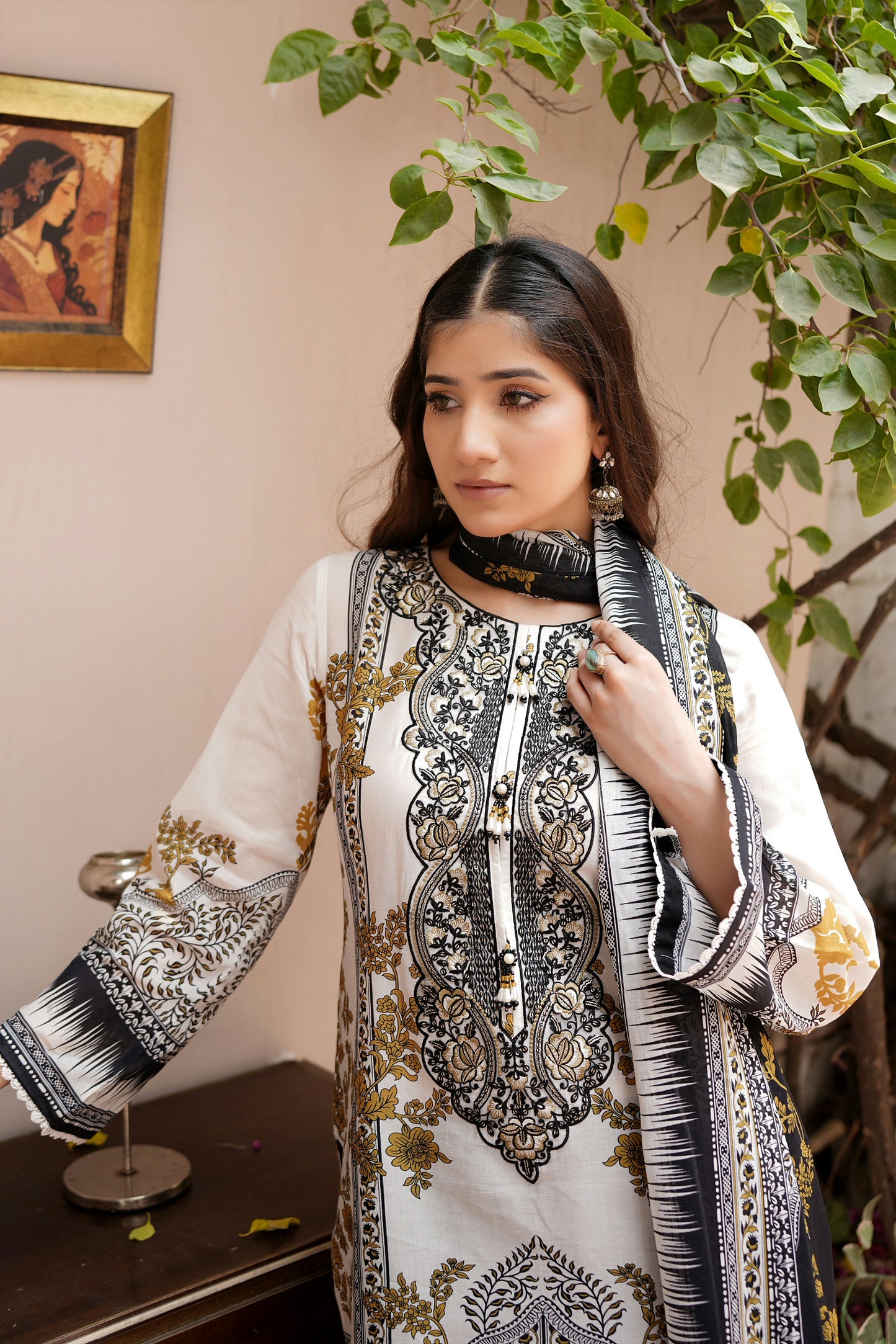 3 Piece Embroidered Lawn Suit-Stitched