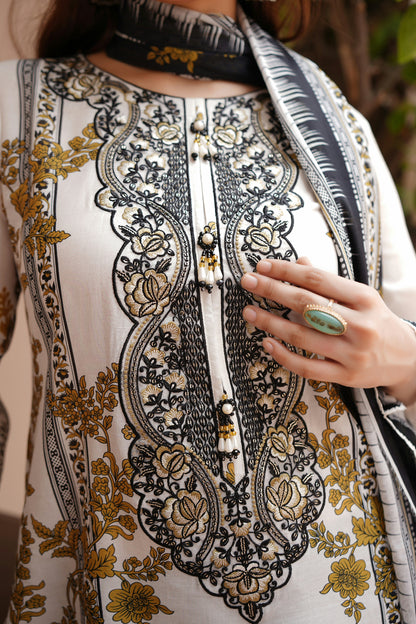 3 Piece Embroidered Lawn Suit-Stitched