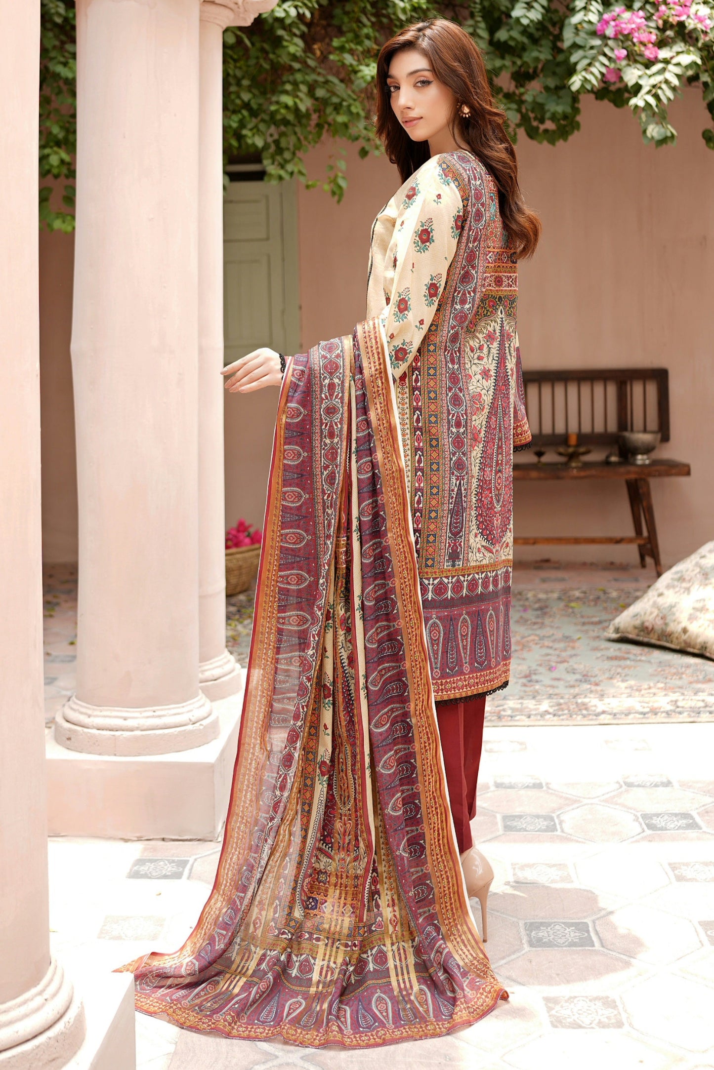 Stitched Embroidered Lawn Suit-3 Piece