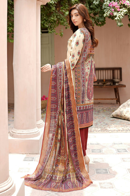 Stitched Embroidered Lawn Suit-3 Piece