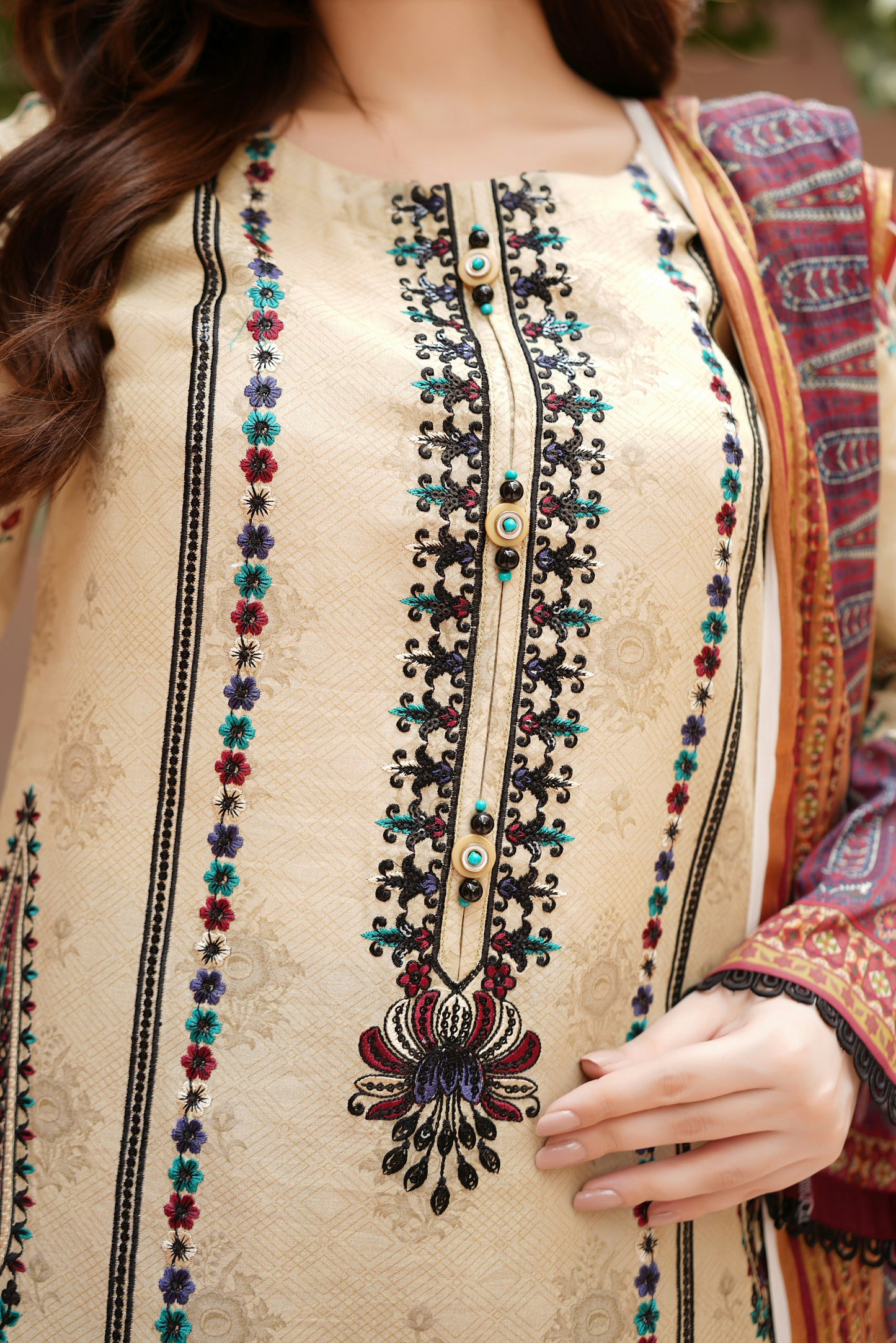 Stitched Embroidered Lawn Suit-3 Piece