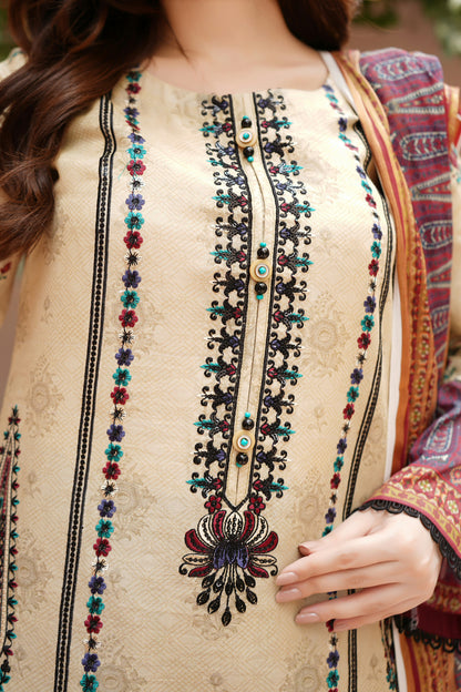 Stitched Embroidered Lawn Suit-3 Piece
