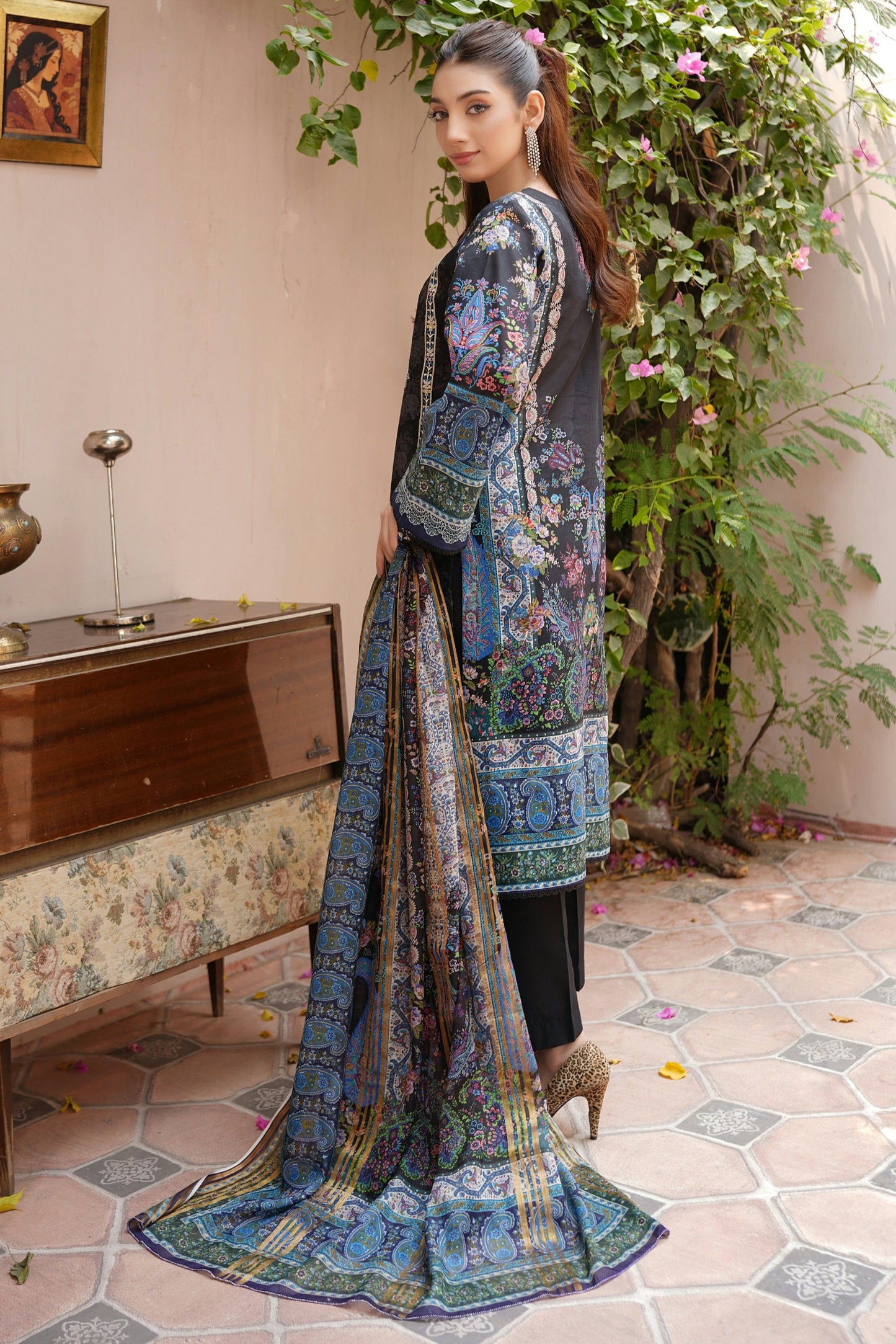 Stitched Embroidered Lawn Suit-3 Piece