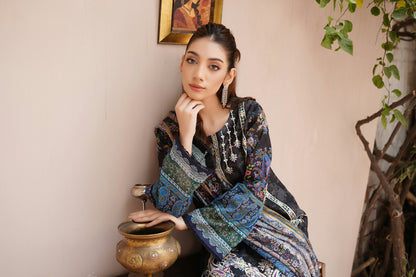 Stitched Embroidered Lawn Suit-3 Piece
