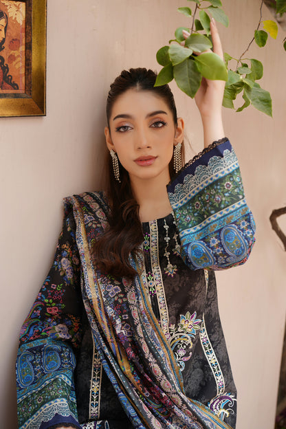 Stitched Embroidered Lawn Suit-3 Piece