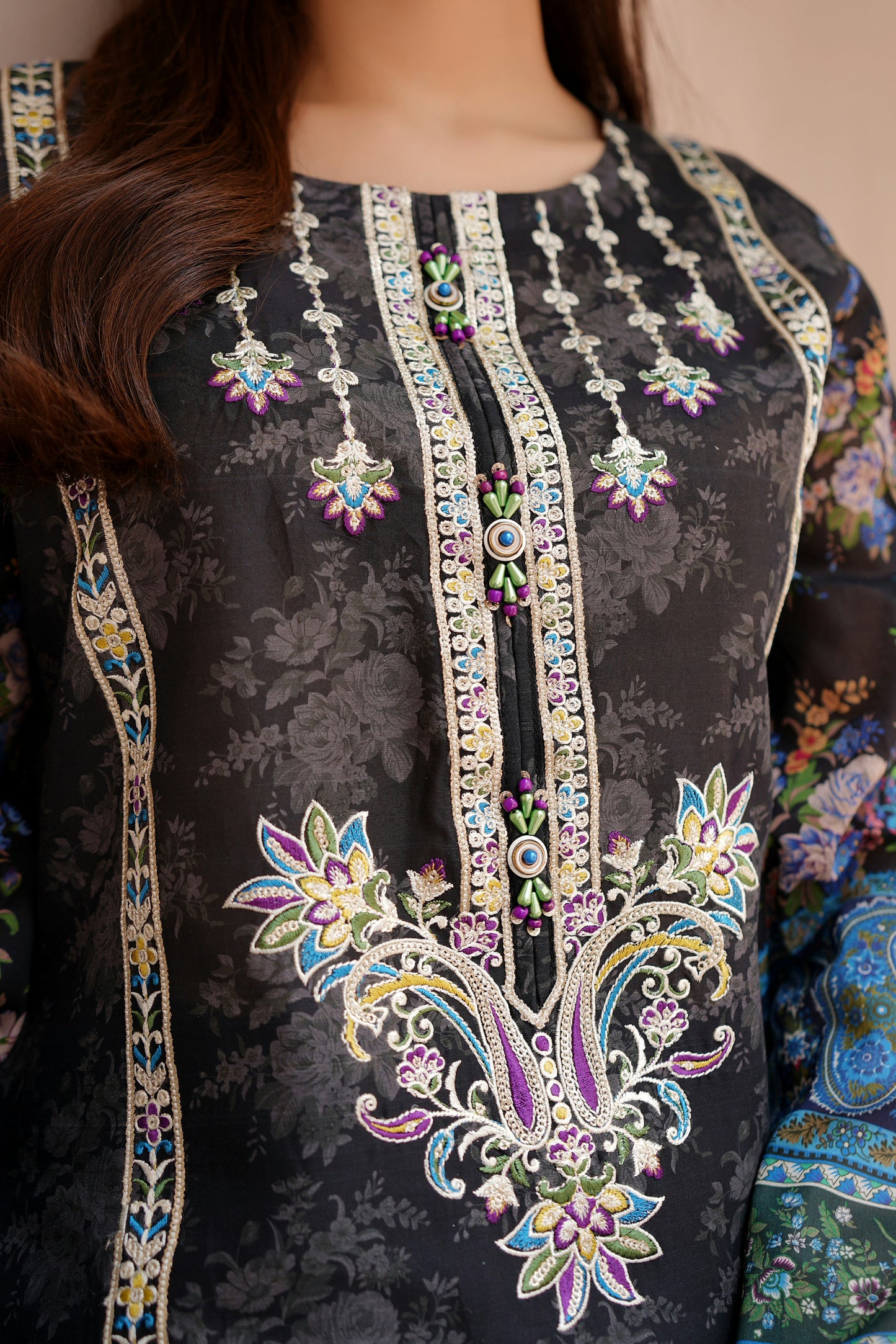 Stitched Embroidered Lawn Suit-3 Piece