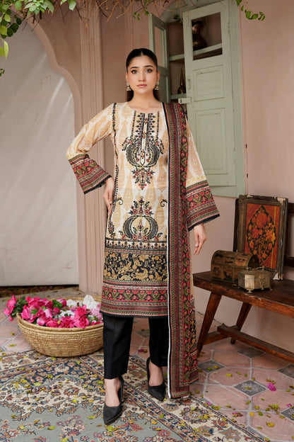 3 Piece Embroidered Lawn Suit-Stitched