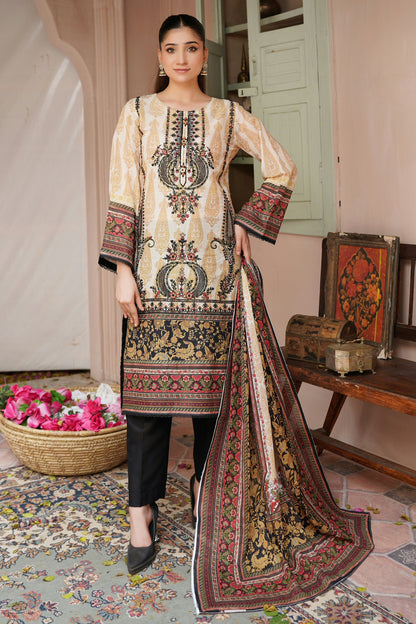 3 Piece Embroidered Lawn Suit-Stitched