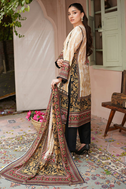 3 Piece Embroidered Lawn Suit-Stitched