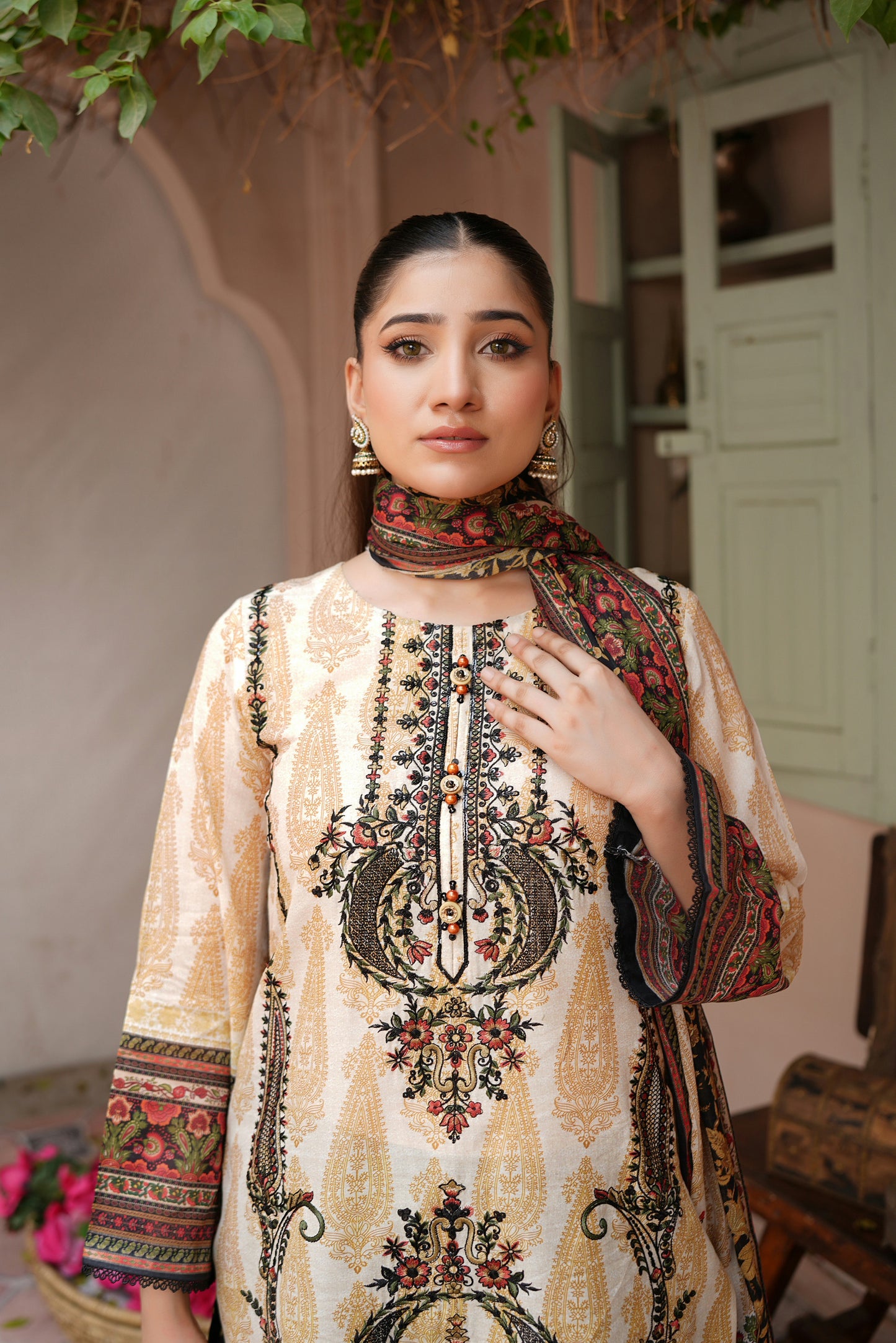3 Piece Embroidered Lawn Suit-Stitched