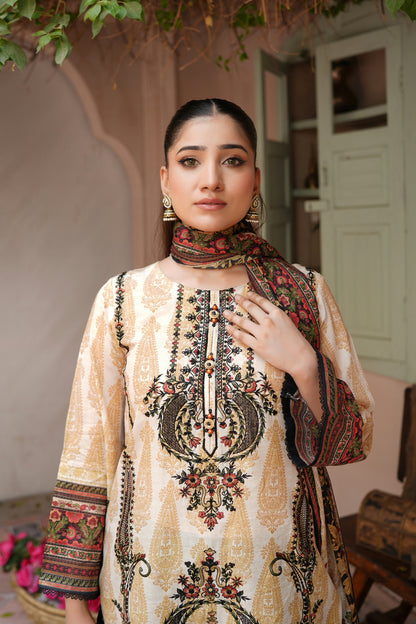 3 Piece Embroidered Lawn Suit-Stitched