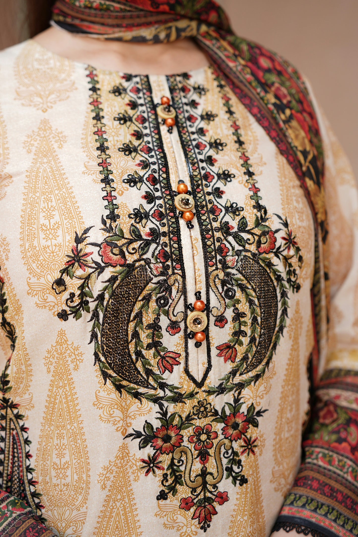 3 Piece Embroidered Lawn Suit-Stitched