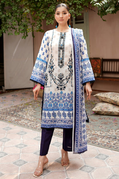 3 Piece Embroidered Lawn Suit-Stitched