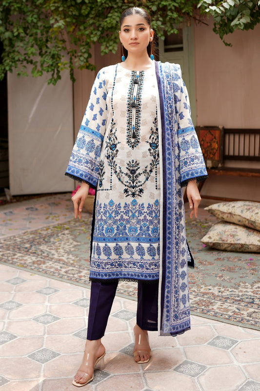 3 Piece Embroidered Lawn Suit-Stitched