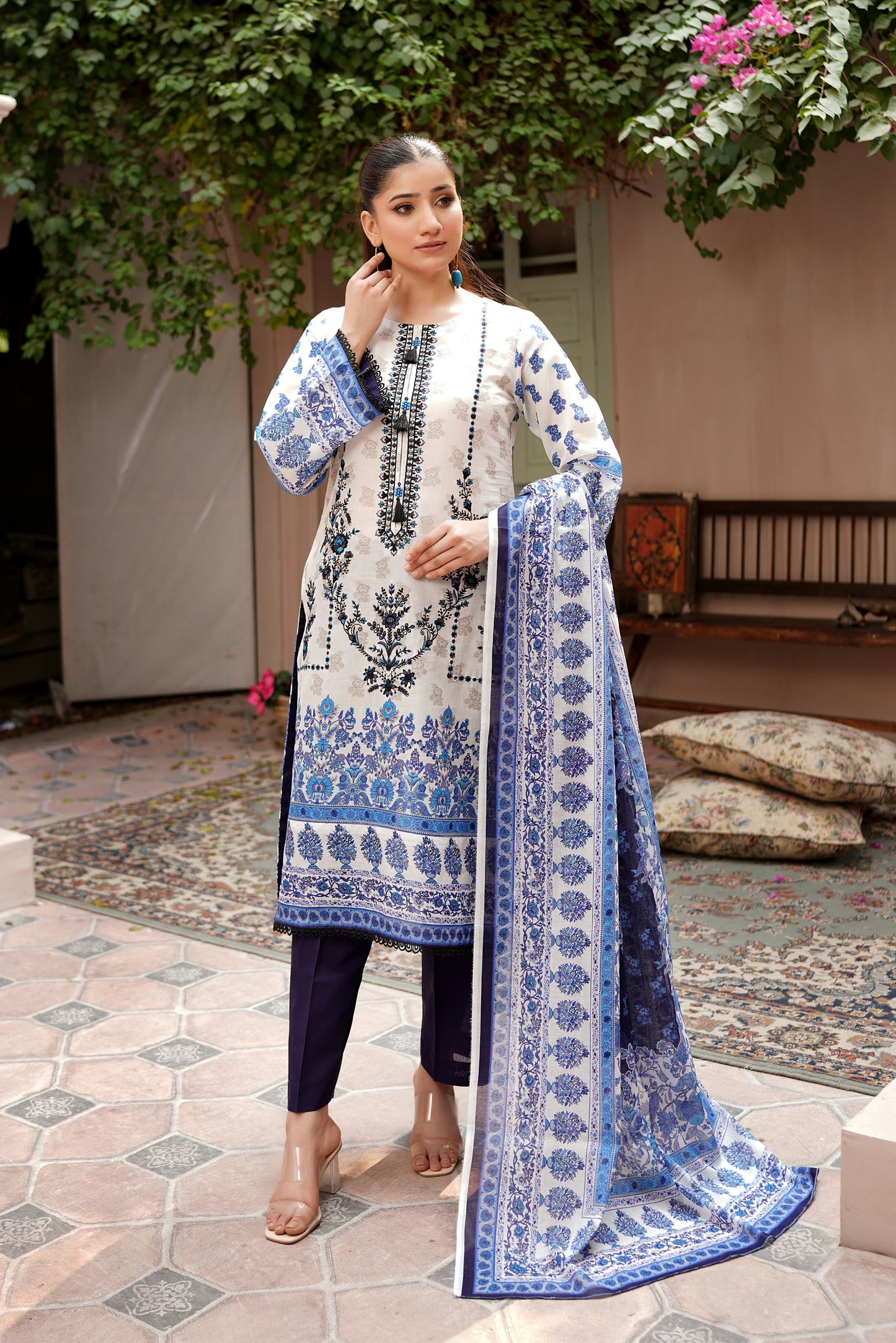 3 Piece Embroidered Lawn Suit-Stitched