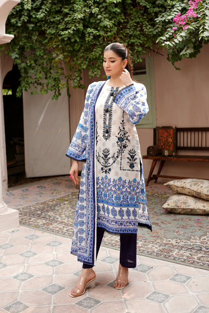 3 Piece Embroidered Lawn Suit-Stitched