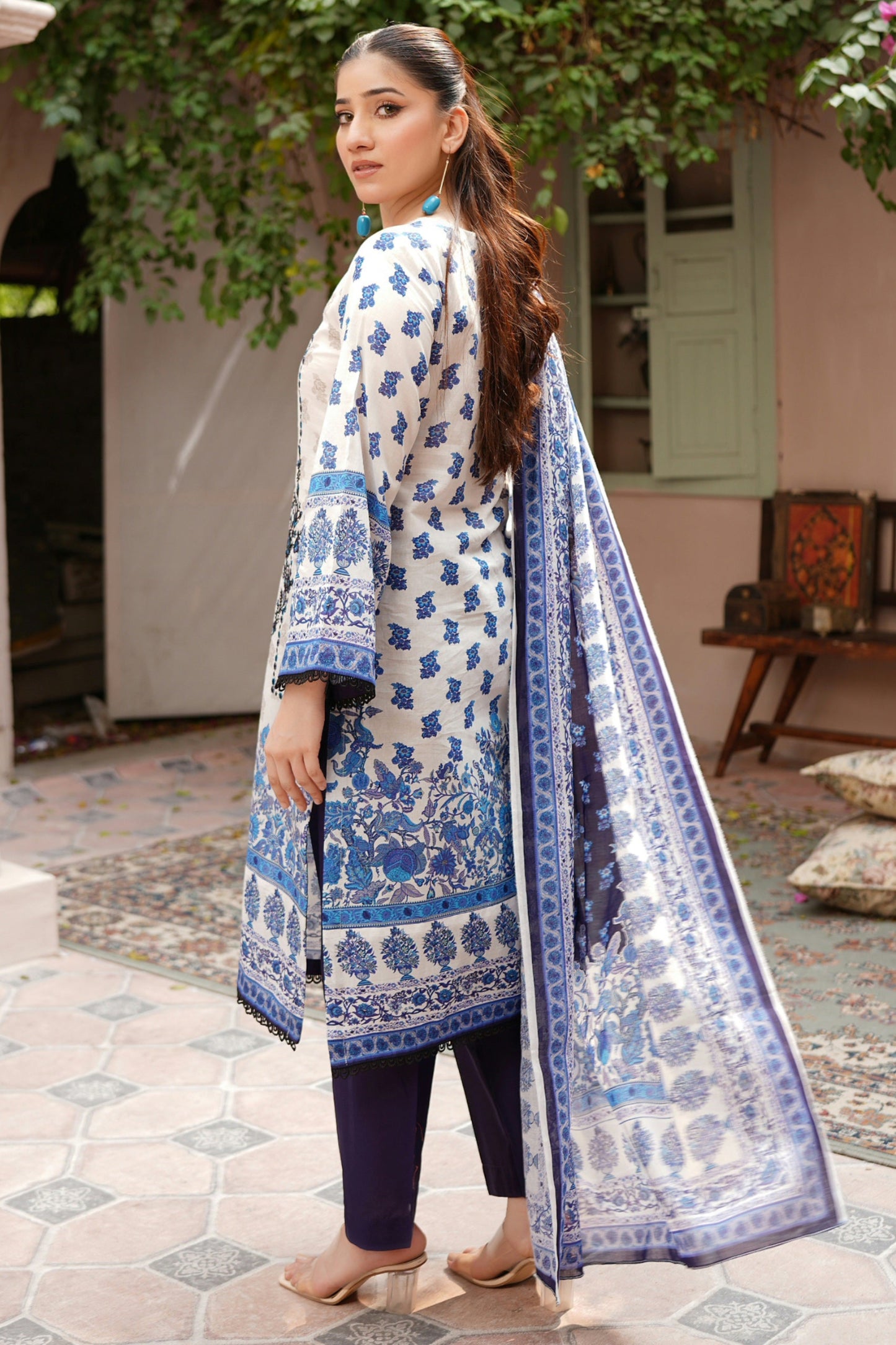 3 Piece Embroidered Lawn Suit-Stitched