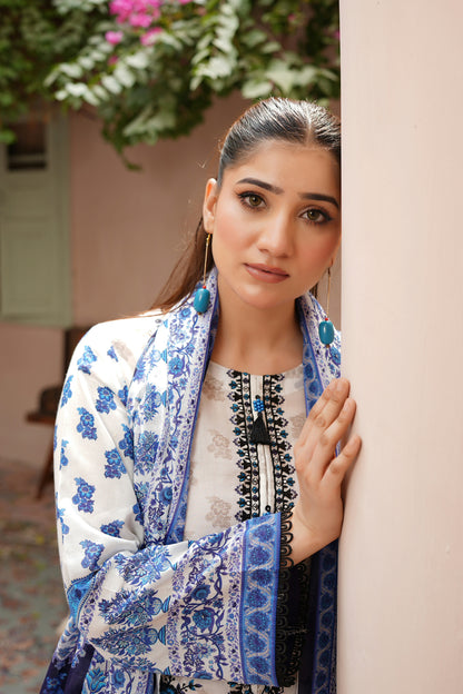 3 Piece Embroidered Lawn Suit-Stitched