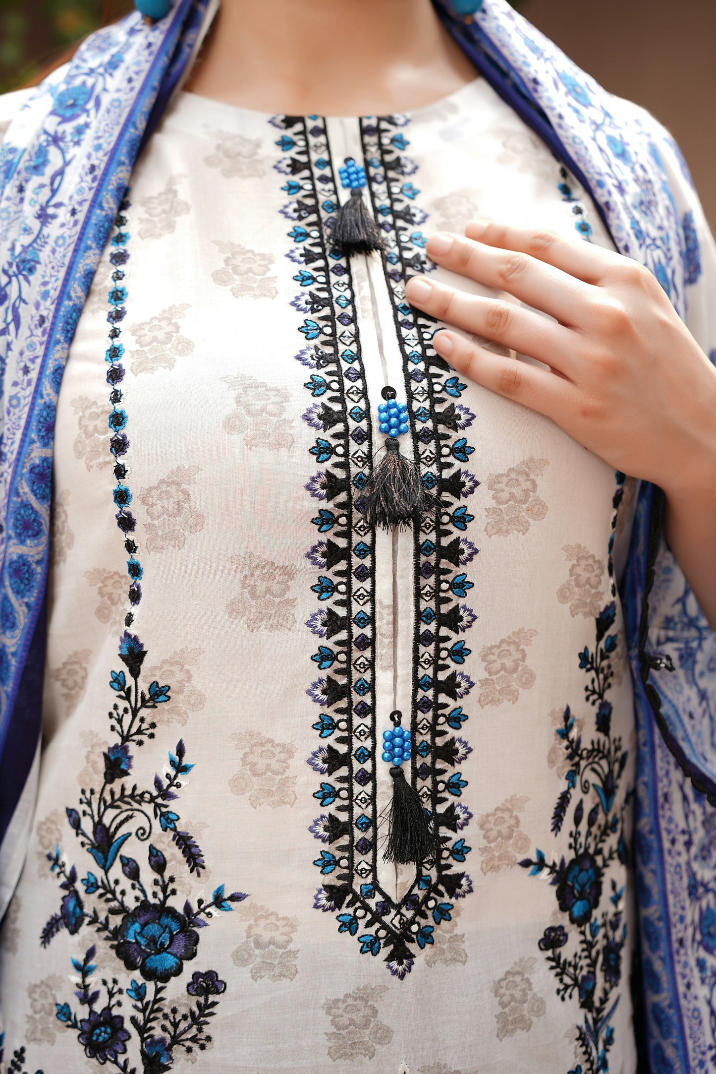 3 Piece Embroidered Lawn Suit-Stitched