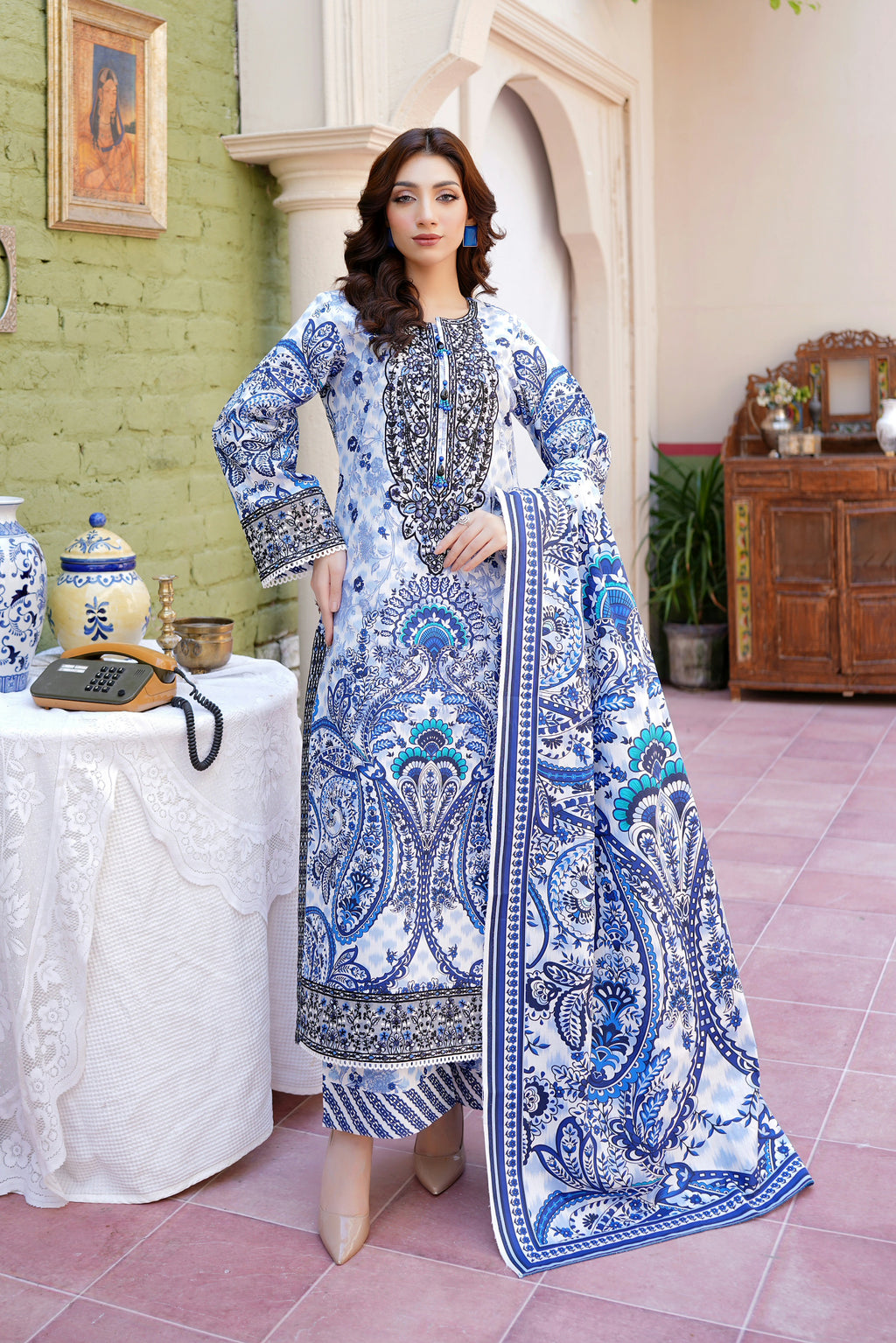 3 Piece Cotton Lawn Suit Stitched-Embroidered