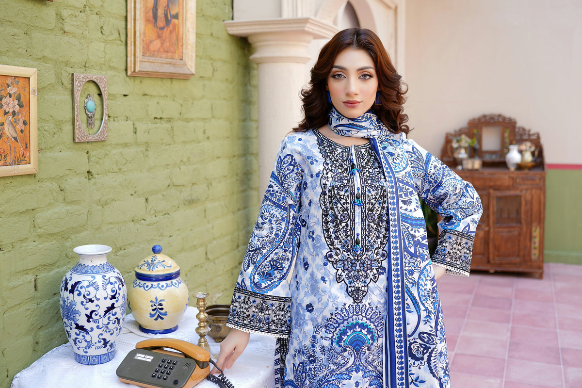 3 Piece Cotton Lawn Suit Stitched-Embroidered