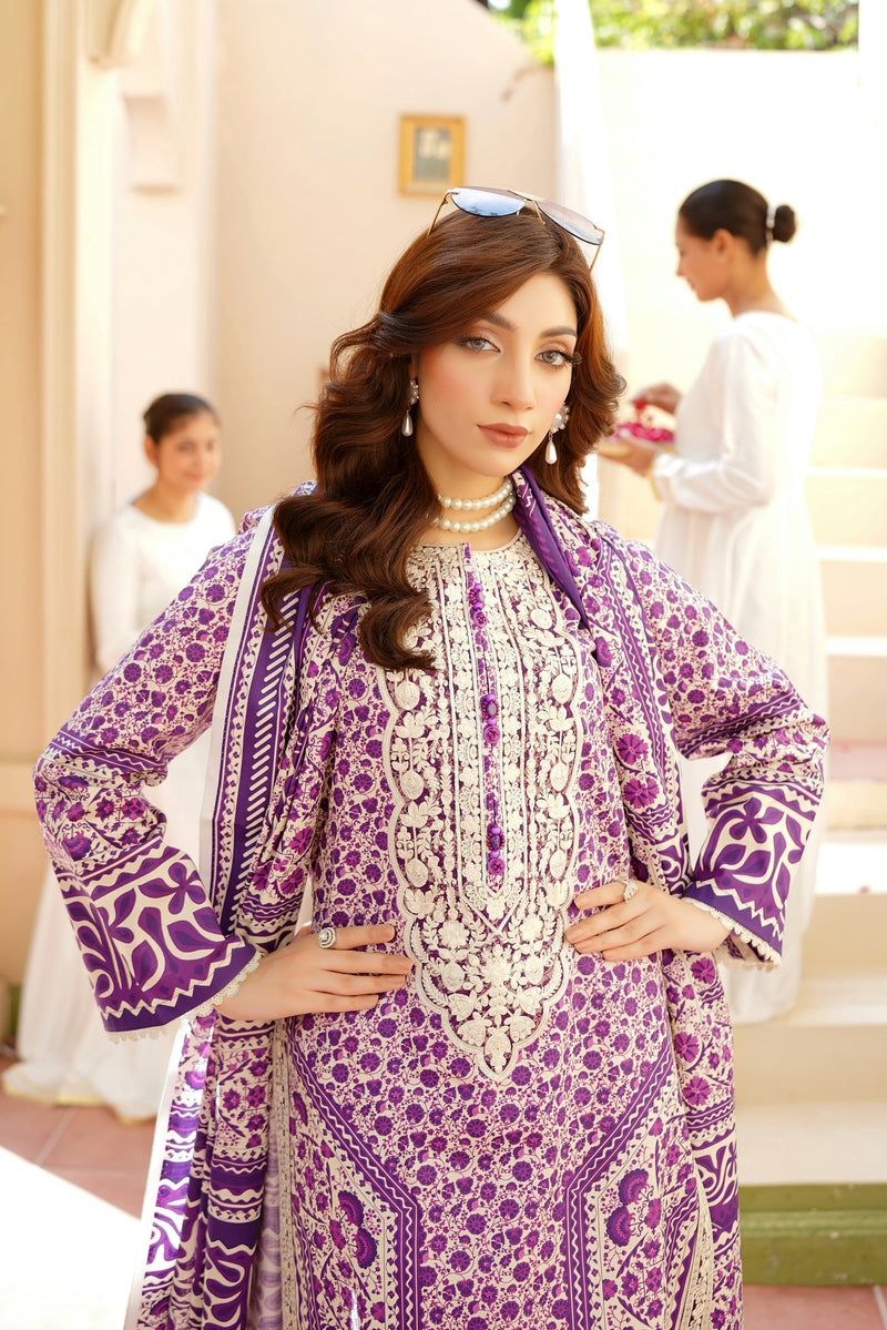3 Piece Cotton Lawn Suit Stitched-Embroidered