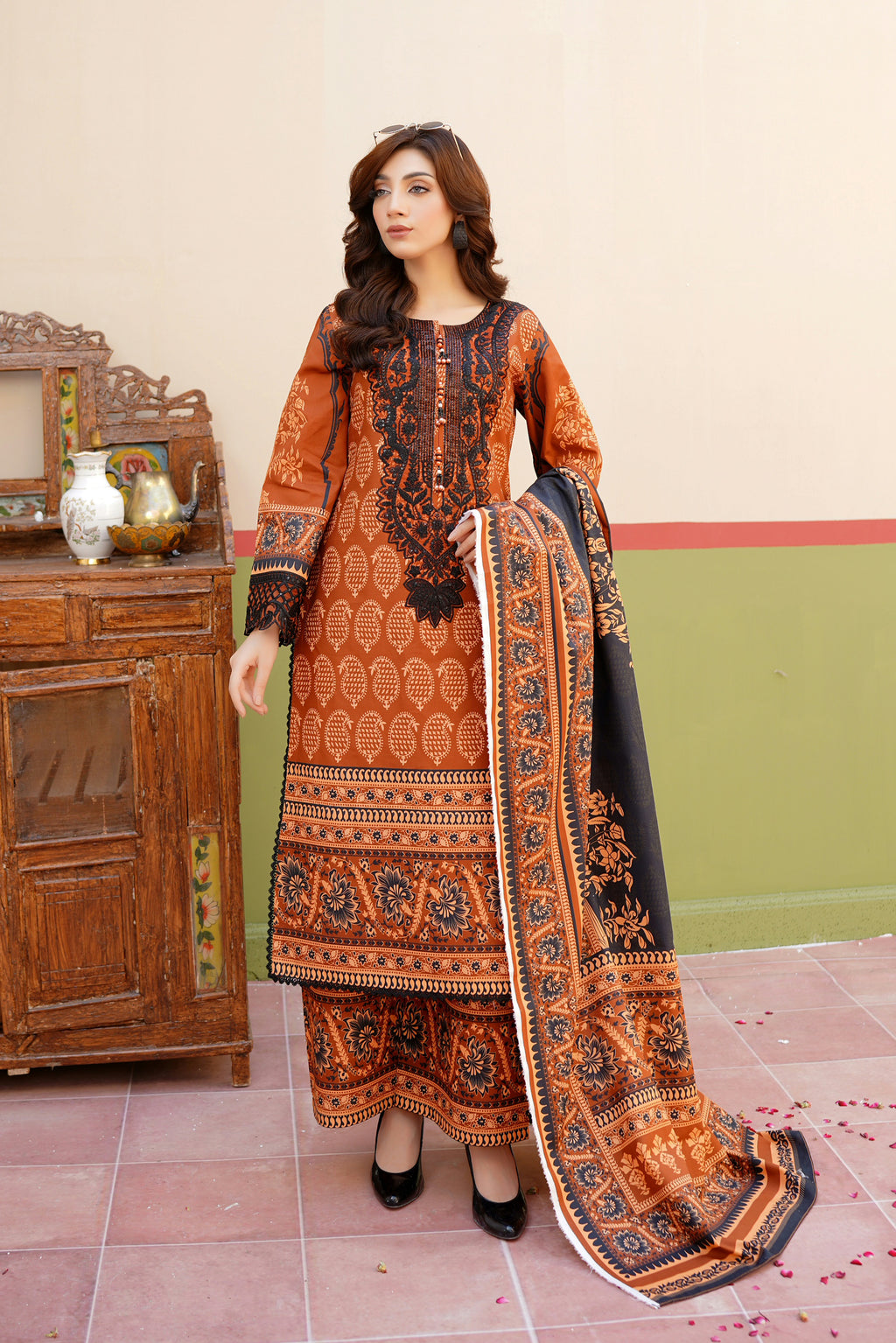 3 Piece Cotton Lawn Suit Stitched-Embroidered