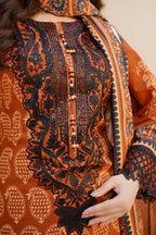 3 Piece Cotton Lawn Suit Stitched-Embroidered