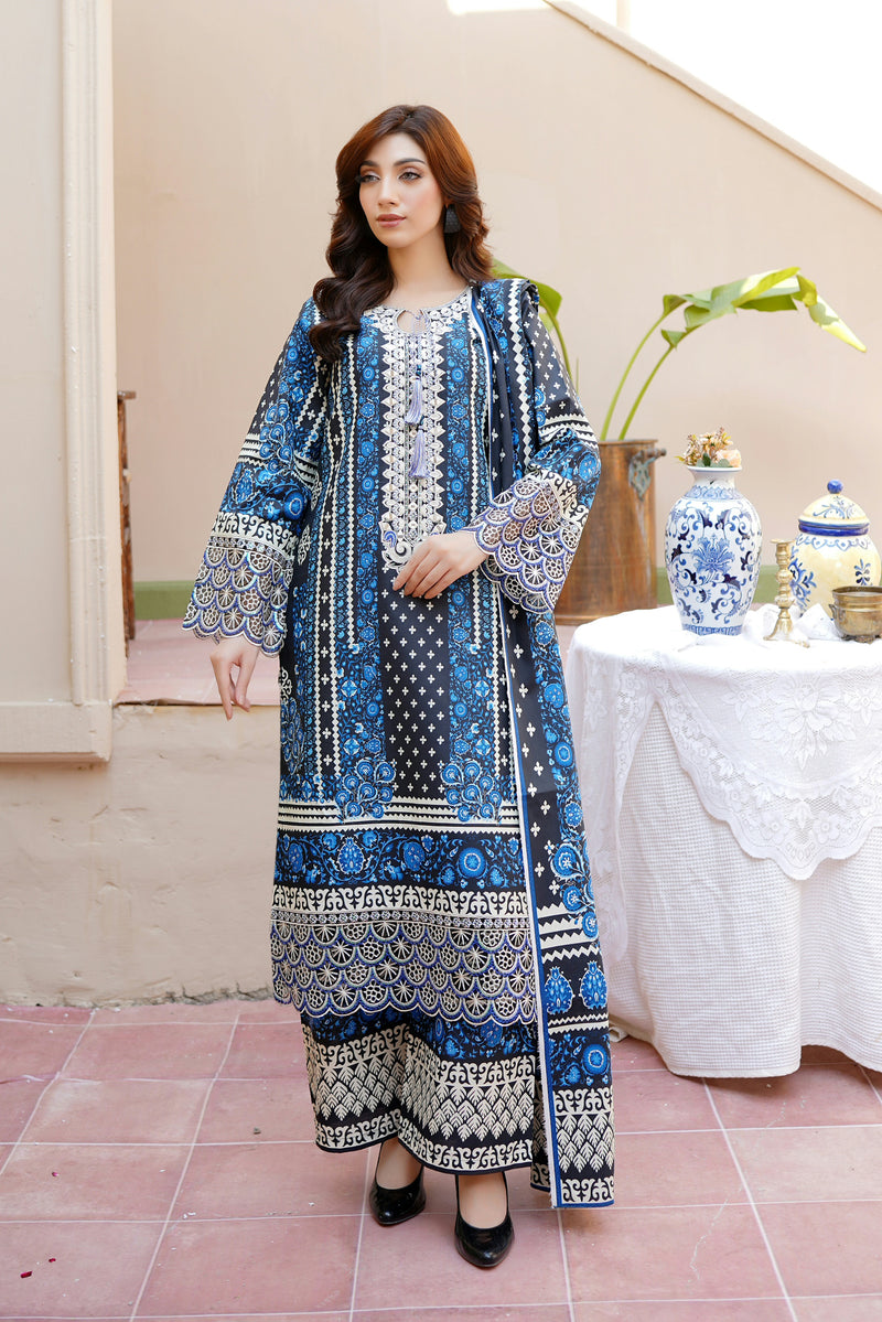 3 Piece Cotton Lawn Suit Stitched-Embroidered