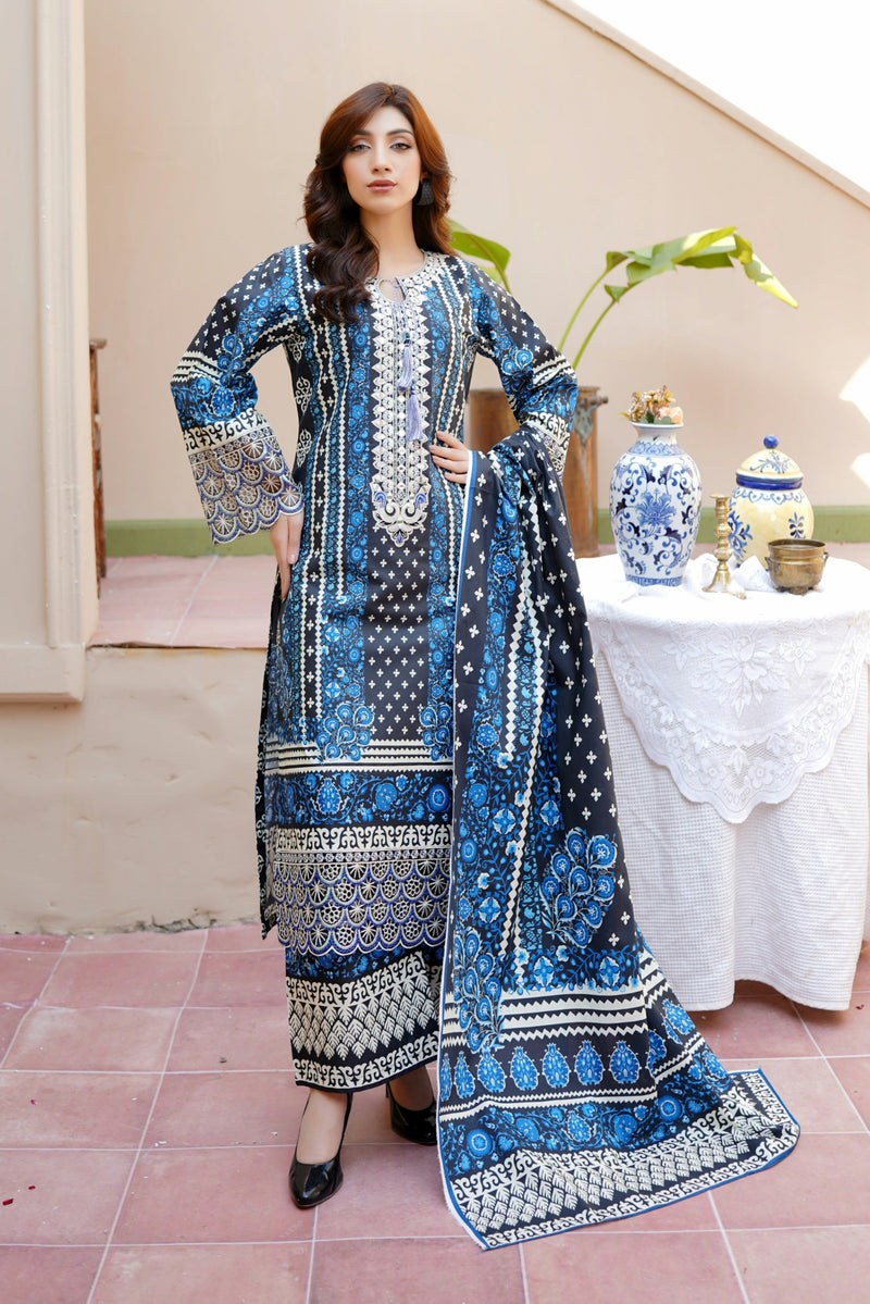 3 Piece Cotton Lawn Suit Stitched-Embroidered