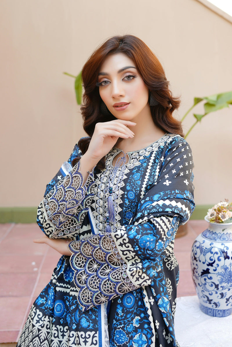3 Piece Cotton Lawn Suit Stitched-Embroidered