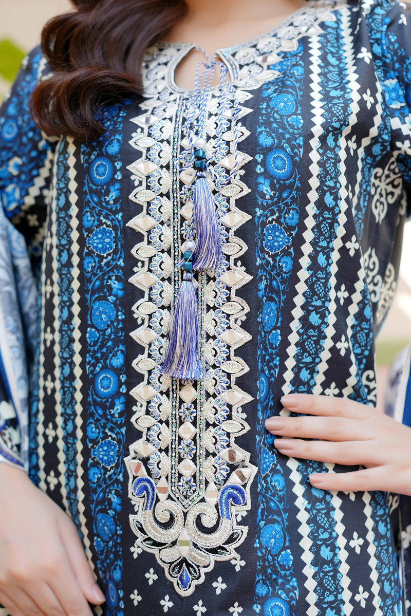 3 Piece Cotton Lawn Suit Stitched-Embroidered