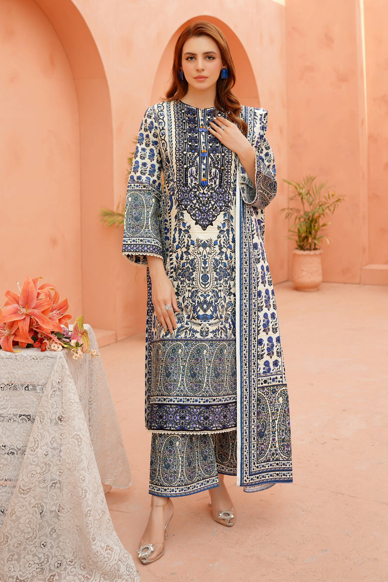 3 Piece Cotton Lawn Suit Stitched-Embroidered