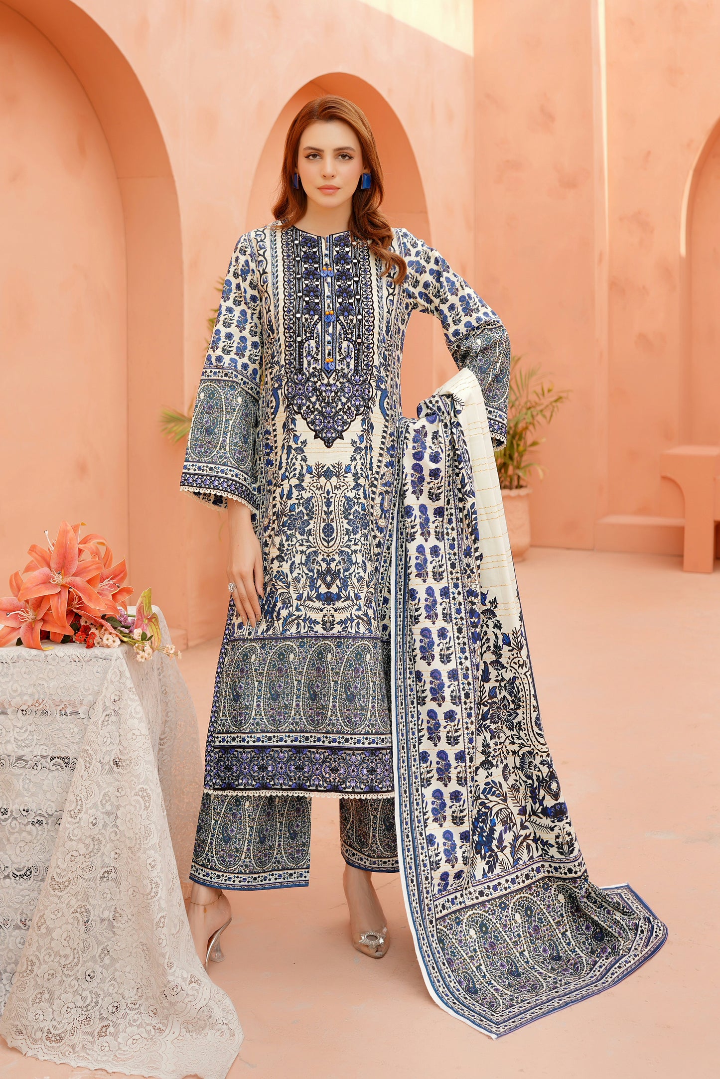 Embroidered 3 Piece Khaddar Suit-Stitched