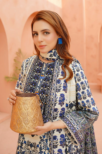 Embroidered 3 Piece Khaddar Suit-Stitched