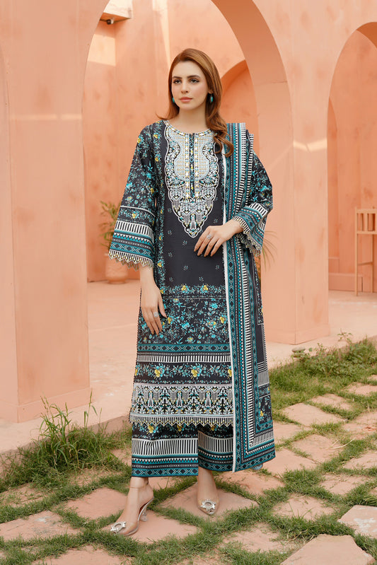 3 Piece Cotton Lawn Suit Stitched-Embroidered