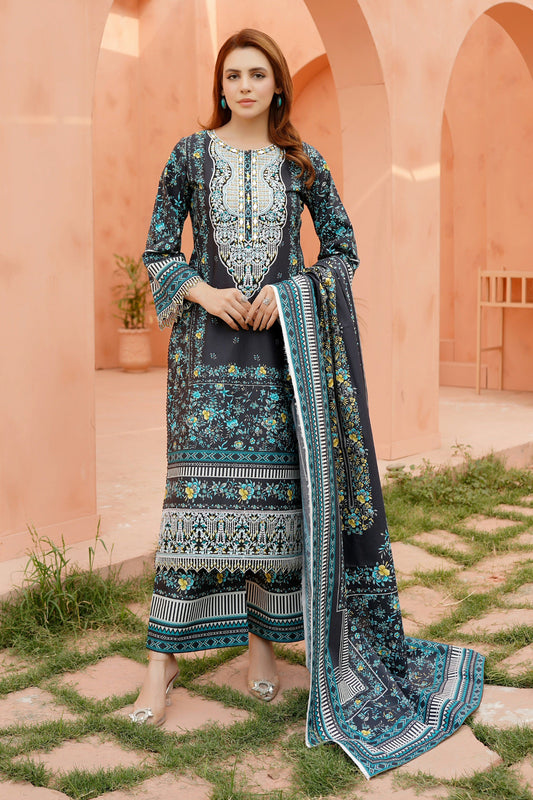 Embroidered 3 Piece Khaddar Suit-Stitched