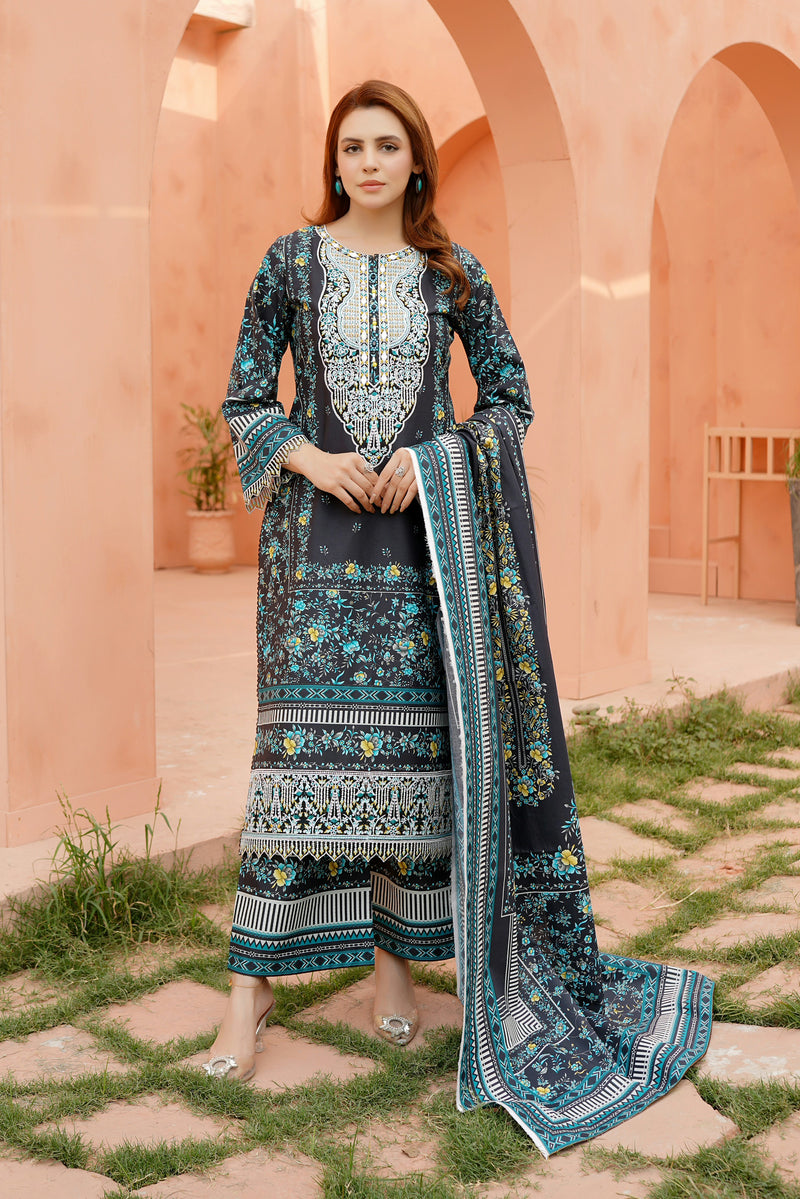 3 Piece Cotton Lawn Suit Stitched-Embroidered