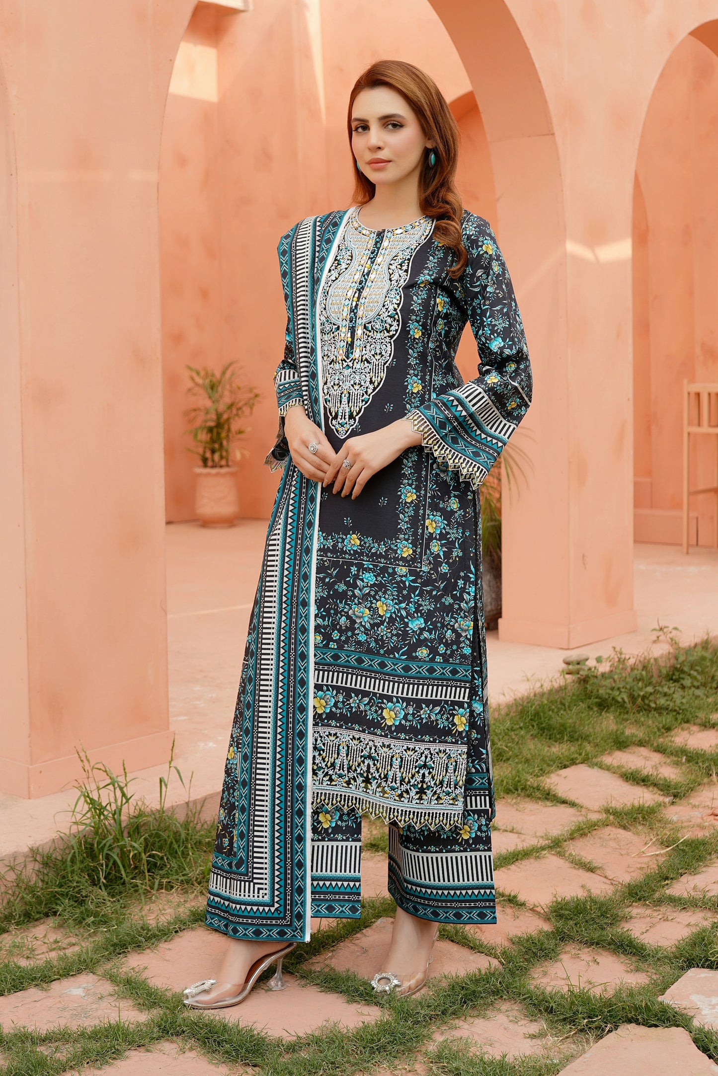 Embroidered 3 Piece Khaddar Suit-Stitched