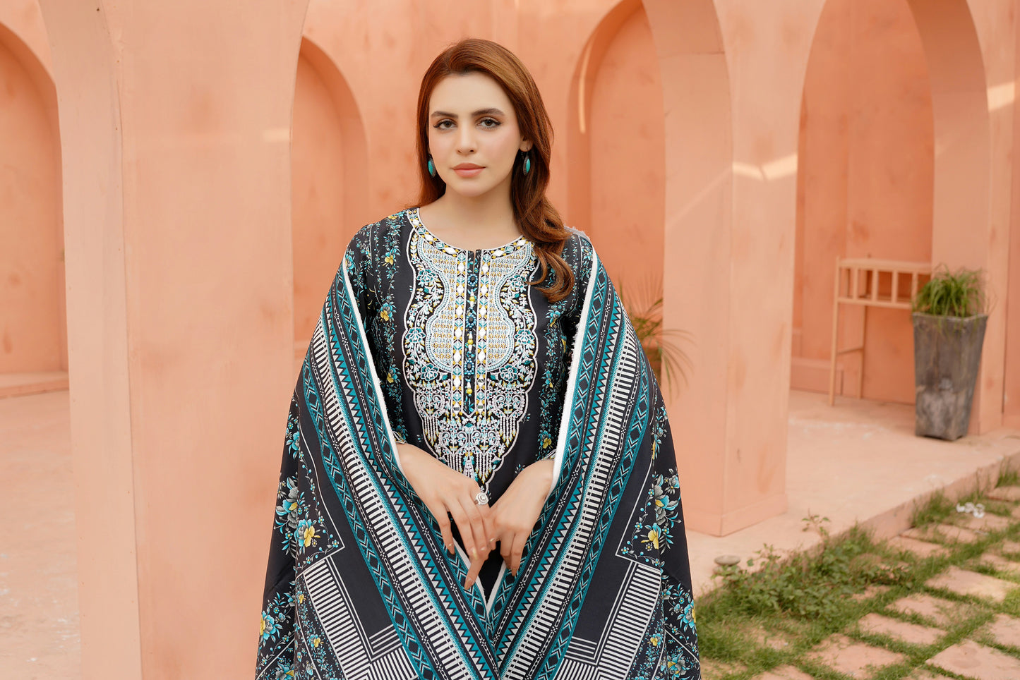 Embroidered 3 Piece Khaddar Suit-Stitched