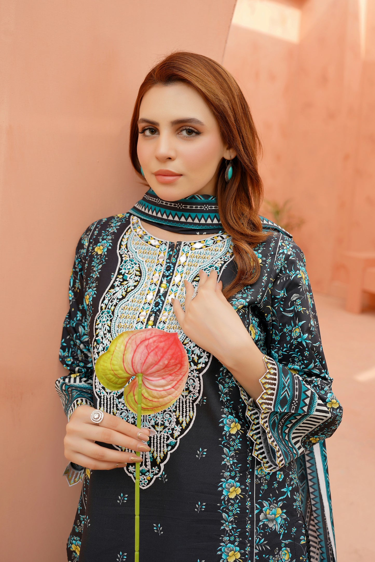 Embroidered 3 Piece Khaddar Suit-Stitched