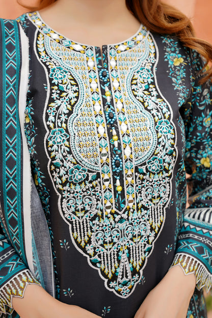 Embroidered 3 Piece Khaddar Suit-Stitched