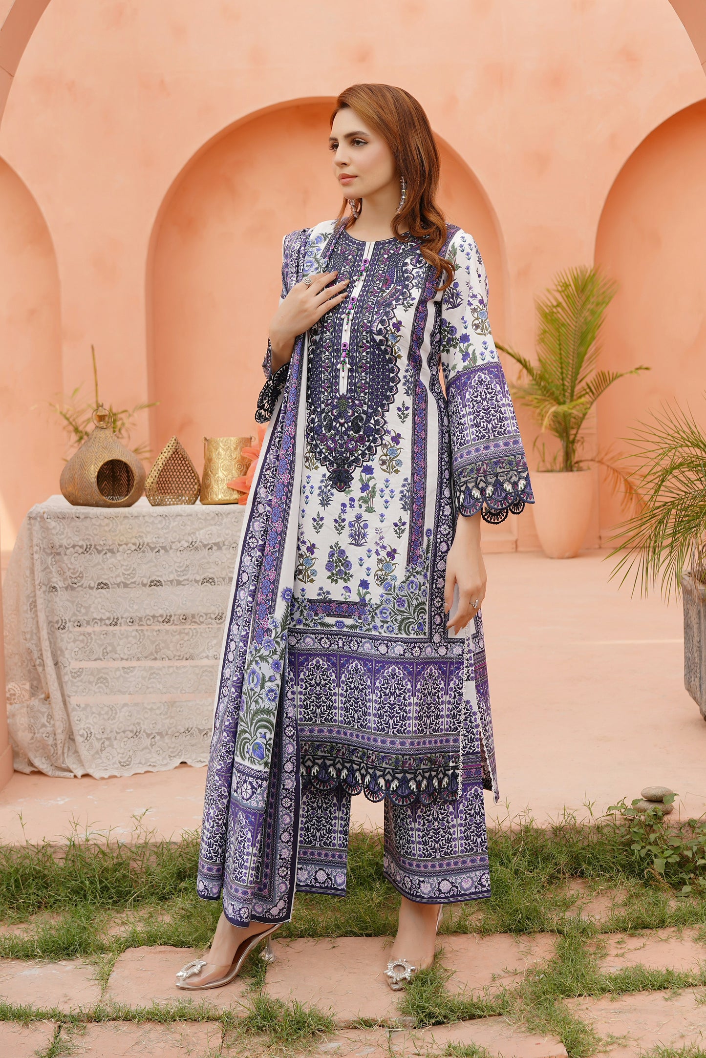 Embroidered 3 Piece Khaddar Suit-Stitched