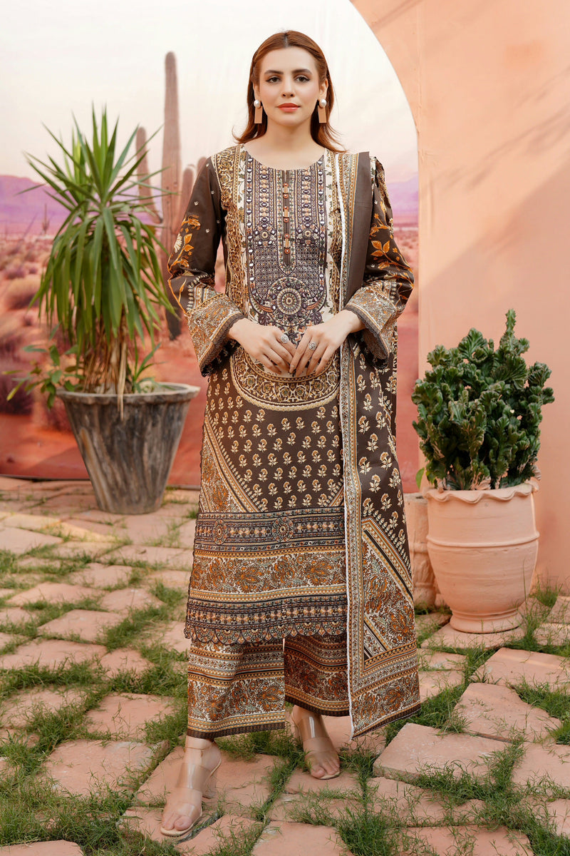 3 Piece Cotton Lawn Suit Stitched-Embroidered