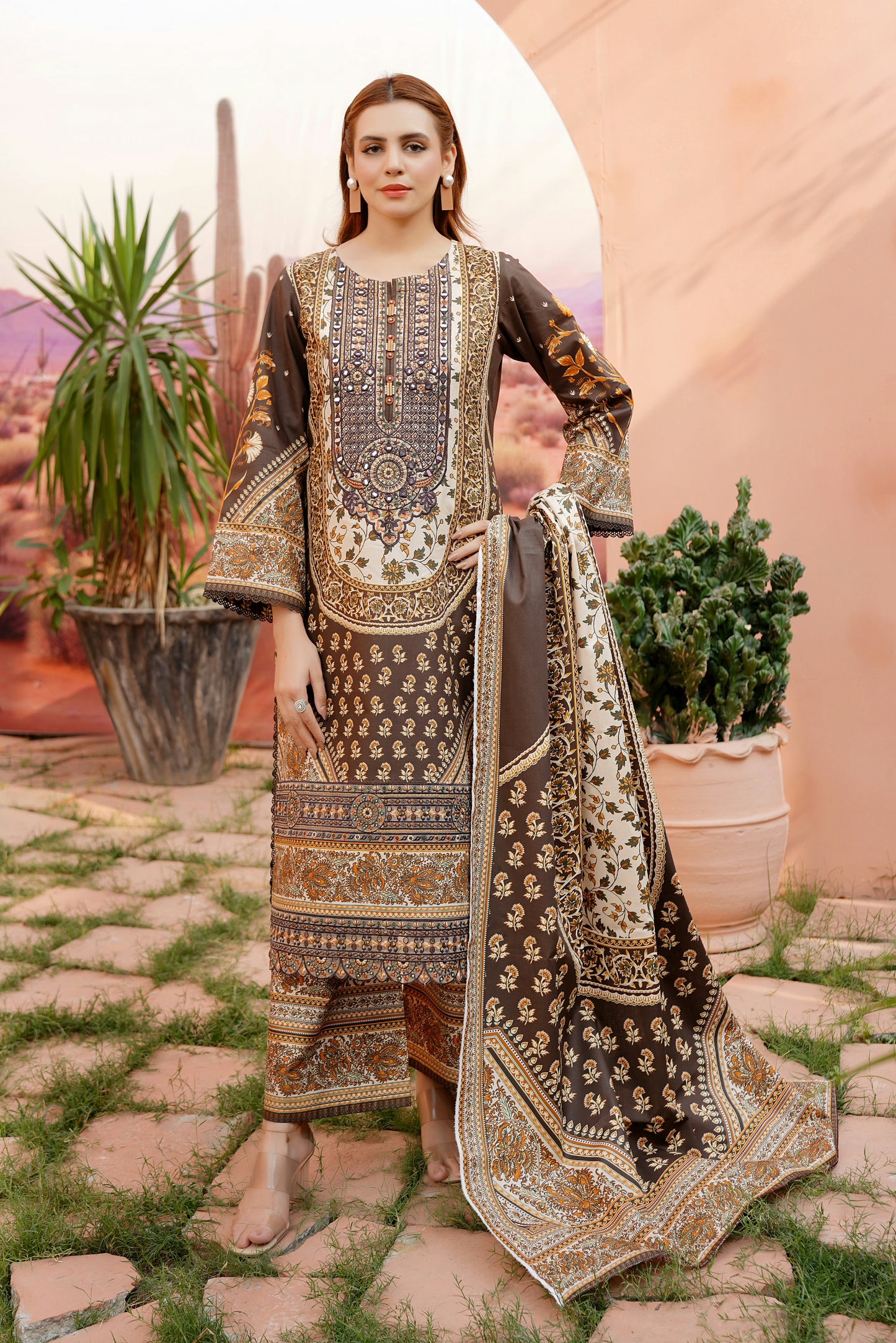 Embroidered 3 Piece Khaddar Suit-Stitched