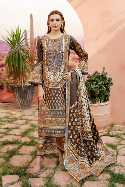 Embroidered 3 Piece Khaddar Suit-Stitched