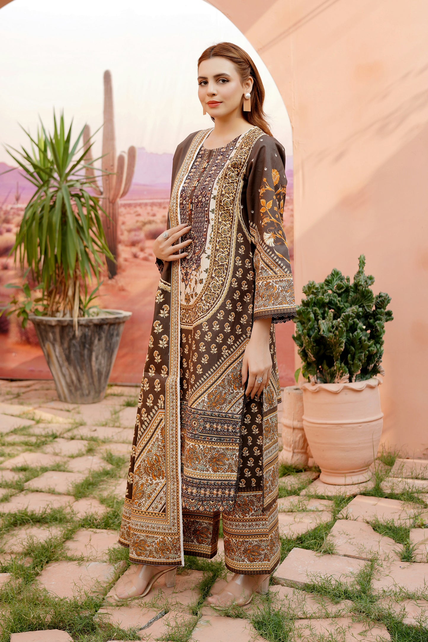 Embroidered 3 Piece Khaddar Suit-Stitched