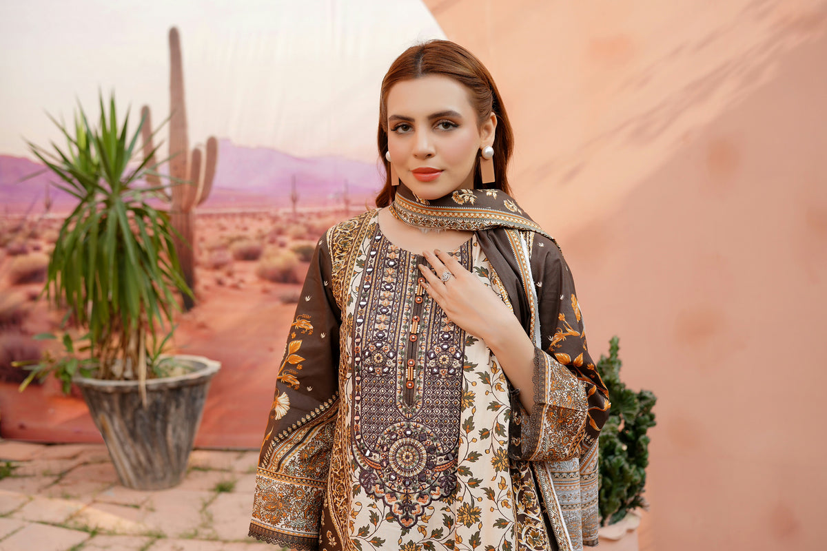 3 Piece Cotton Lawn Suit Stitched-Embroidered